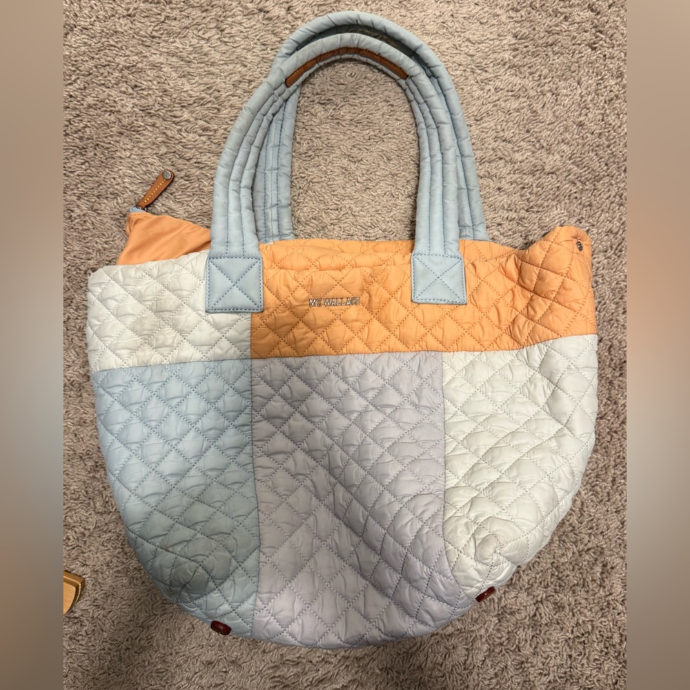 MZ WALLACE Quilted Colorblock Tote Bag - Pale Blue & Peach